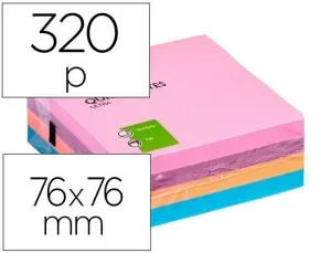 QCONNET CUBO DE NOTAS REPOSICIONABLES 76 X 76 MM. 320 HOJAS COLORES FUERTES SURTIDOS CS34210 KF02514