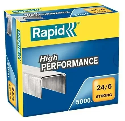 Rapid Strong Caja de 5000 Grapas 24/6 – Hasta 30 Hojas – Alambre Reforzado Galvanizado – Patilla de 6mm