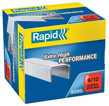 Rapid Super Strong Caja de 5000 Grapas 9/12 – De 60 a 90 Hojas – Alambre Galvanizado Superreforzado – Patilla de 12mm