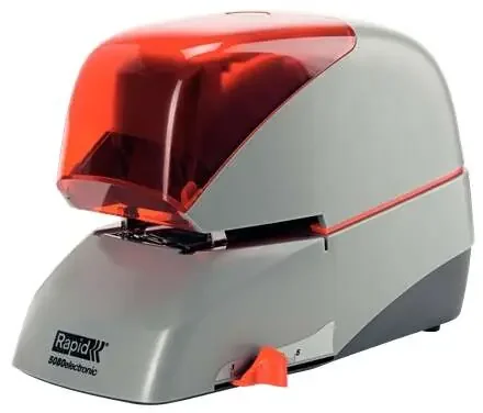 Rapid Supreme 5080e Grapadora Electrica de Sobremesa + Cartucho de 5000 Grapas – Hasta 80 Hojas – Profundidad de Grapado Ajustable hasta 50mm – Color Gris/Naranja