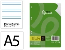 Recambio Liderpapel A5 100 hojas 75gr pauta 5 2.5mm con margen 6 172458