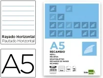 Recambio Liderpapel A5 120 Hojas 80gr Horizontal Sin Ma Rgen 6 Taladros 52394