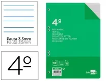 Recambio Liderpapel Cuarto 100 Hojas 60gr Pauta 4ª 3.5mm Con Margen 6 29683