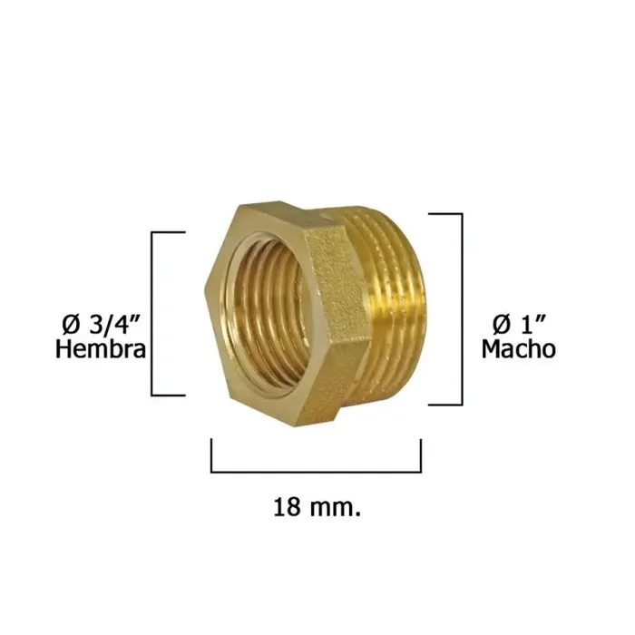 Reducción Hexagonal Pulida 1″ Macho x 3/4″ Hembra