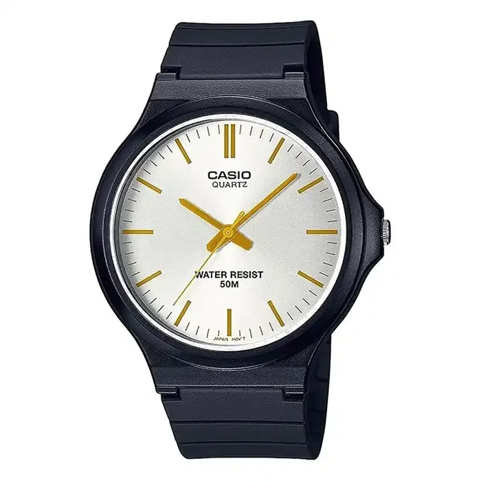 Reloj Casio analógico caballero W-240-7E3 esfera blanca saetas doradas correa resina