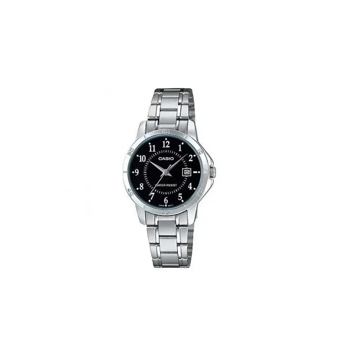 Reloj Casio analógico señora LTP-V004-1BU esfera negra con calendario correa metálica