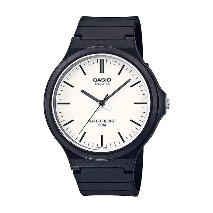 Reloj Casio Caballero analógico MW-240-7EV esfera blanca saetas negras correa resina