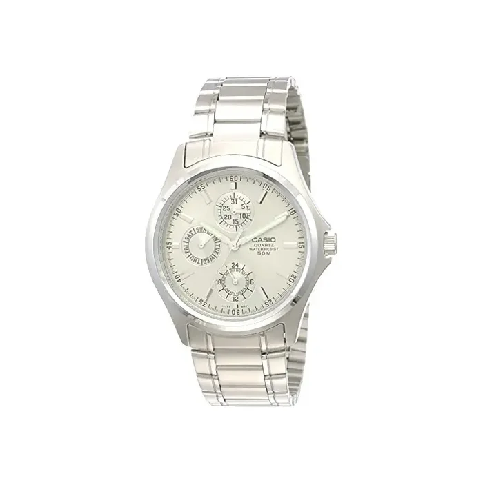 Reloj Casio caballero analógio MTP-1246D-7A esfera plateada correa metálica plateada 50m
