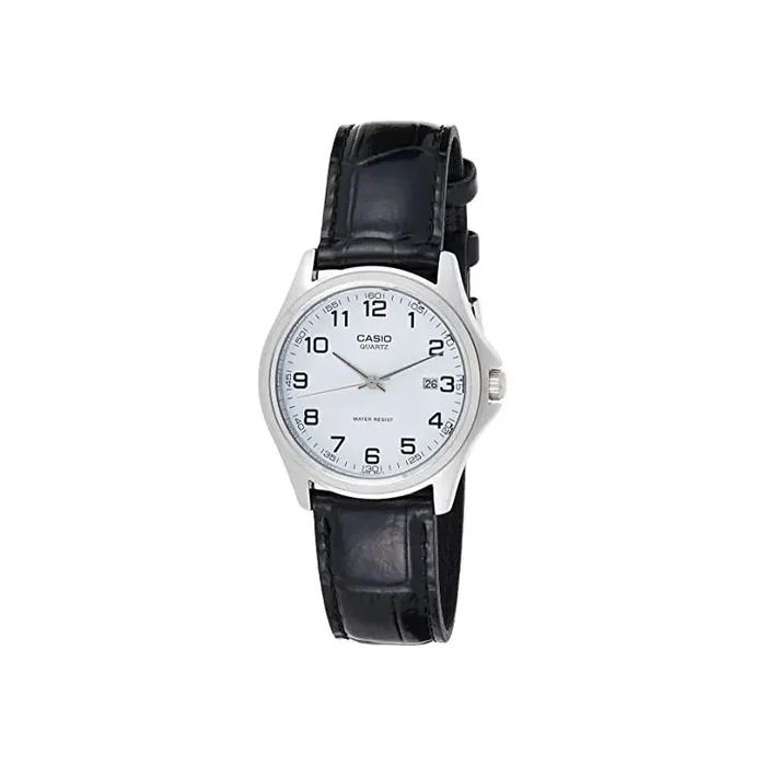 Reloj Casio caballero MTP-1183E-7B calendario esfera blanca correa negra caja plateada