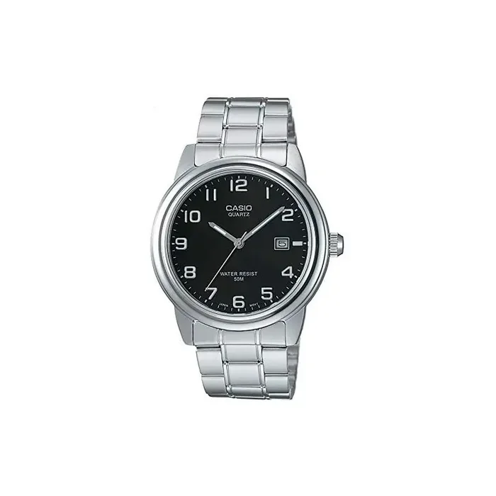 Reloj Casio caballero MTP-1221A-1A con calendario esfera negra correa metal