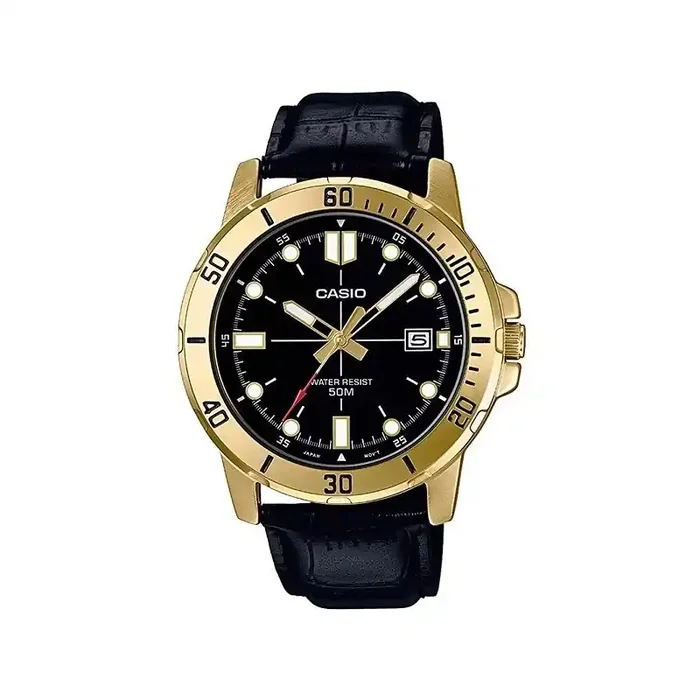 Reloj Casio Caballero MTP-VD01GL-1EV carrea piel negra, esfera negra caja metálica dorada – 3 años de garantía
