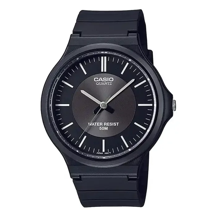 Reloj Casio caballero MW-240-1E3 analógico esfera concentricas negra saetas blancas