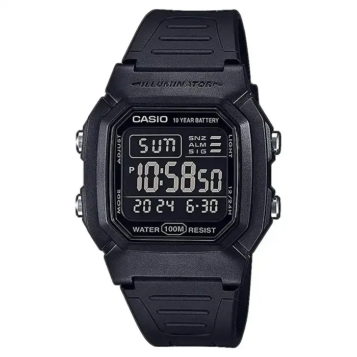Reloj Casio caballero W-800H-1B correa caucho color negra esfera negra digital
