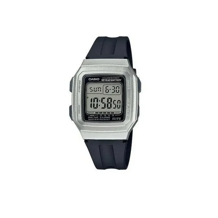Reloj Casio digita color plata F-201WAM-7A correa negra caucho