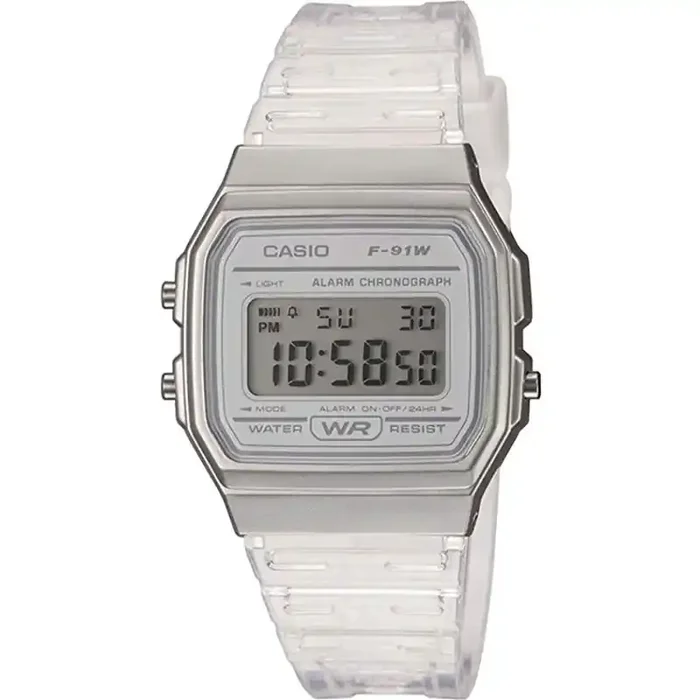 Reloj Casio digital F-91WS-7EF correa caucho transparante