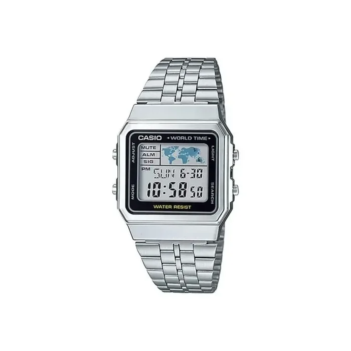 Reloj Casio digital unisex A500WA-1DF correa acero plateada