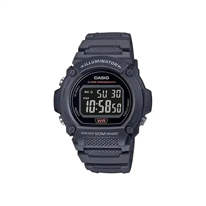 Reloj Casio digital W-219H-8B correa caucho esfera fondo oscuro
