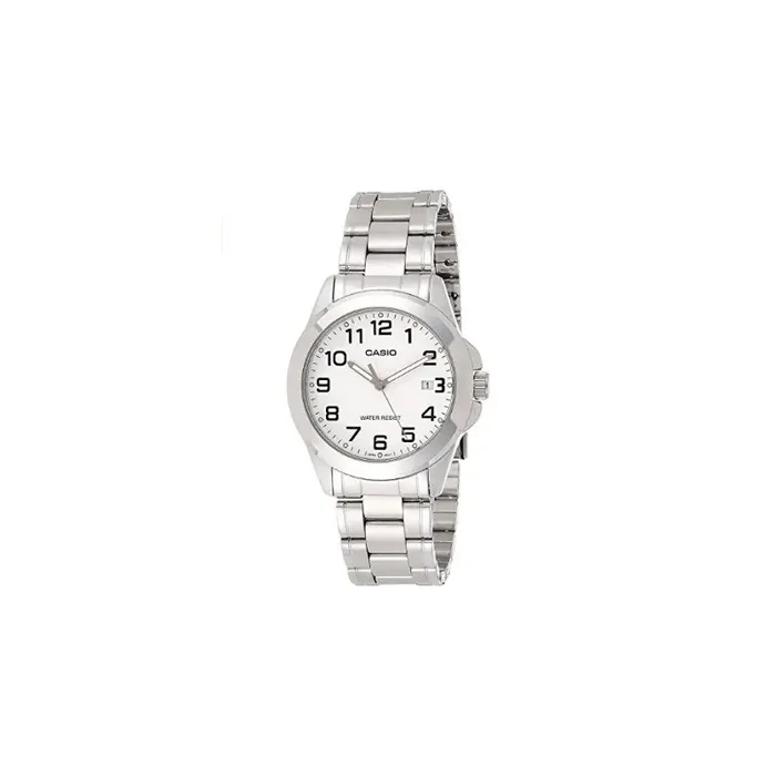 Reloj Casio Hombre MTP-1215A-7B correa metálica plateada con calendario esfera blanca