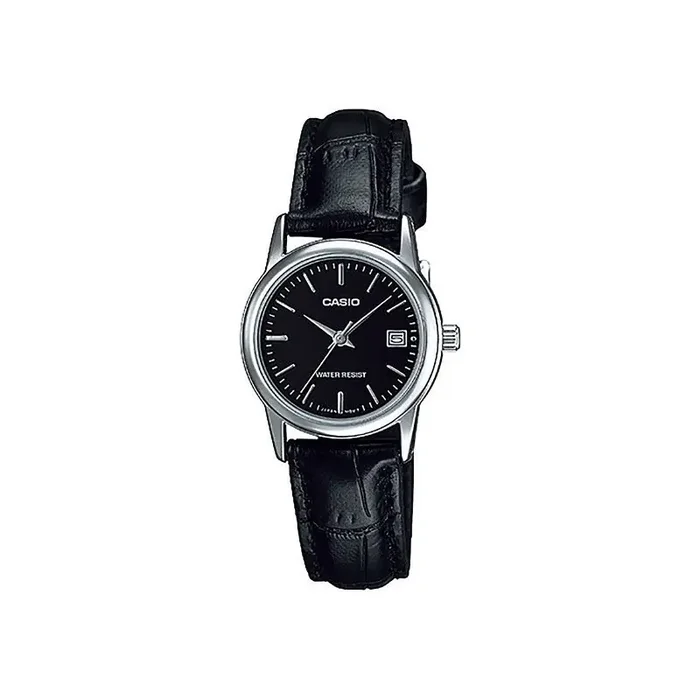 Reloj Casio mujer Analógico LTP-V002L-1A correa negra, esfera negra con calendario