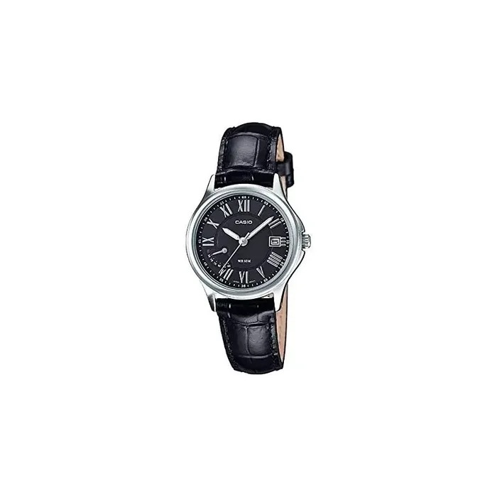 Reloj Casio señora analógico LTP-E116L-1AV esfera negra caja plateada correa negra
