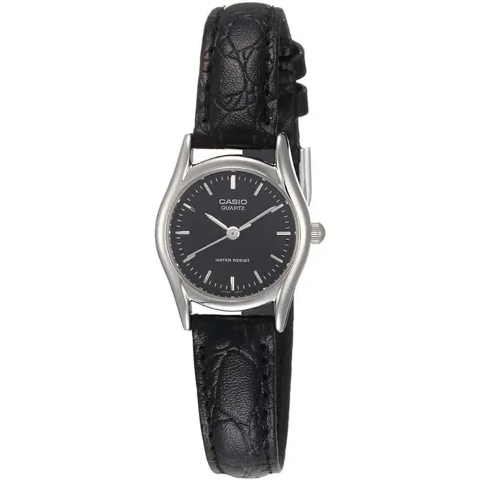 Reloj Casio señora LTP-1094E-1A caja de acero correa piel negra esfera negra