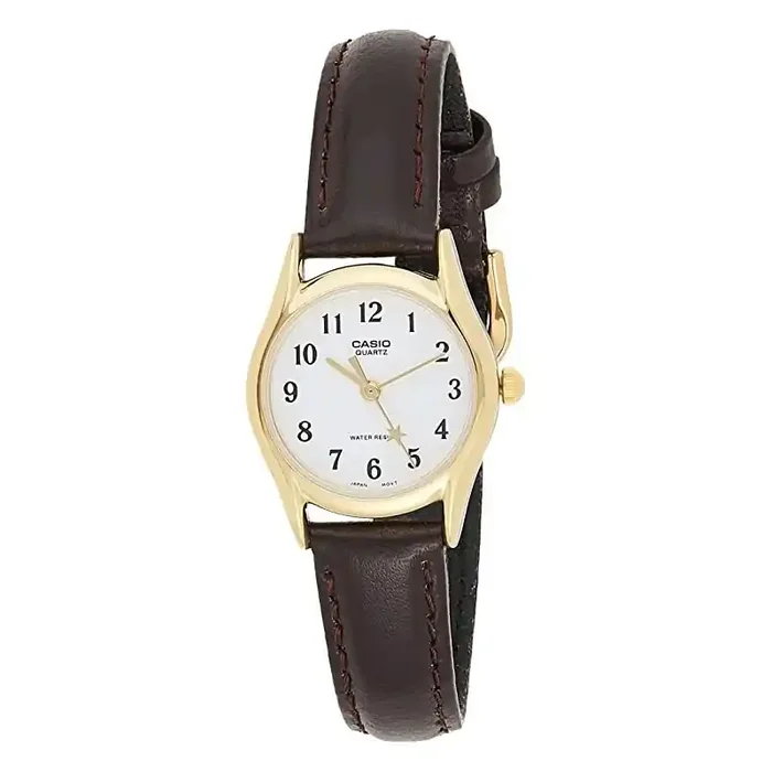 Reloj Casio señora LTP-1094Q-7B4R correa cuero marrón esfera blanca caja metálica dorada