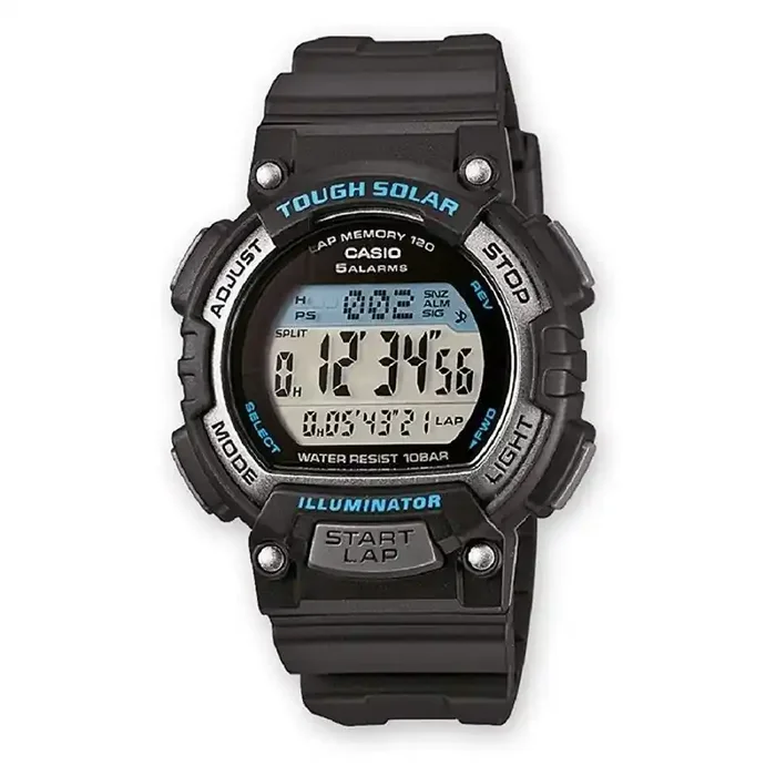 Reloj Casio solar digital unisex correa caucho negro botones grises STL-S300H-1A