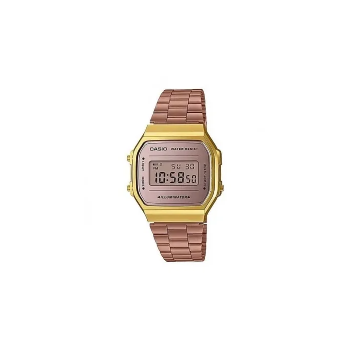 Reloj Casio Vintage A168WECM-5DF correa metálica color cobre caja dorada