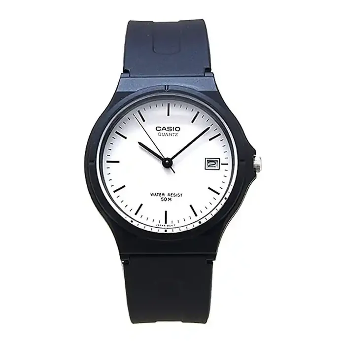 Reloj pulsera Casio analógico MW-59-7E con calendario esfera blanca correa caucho negra