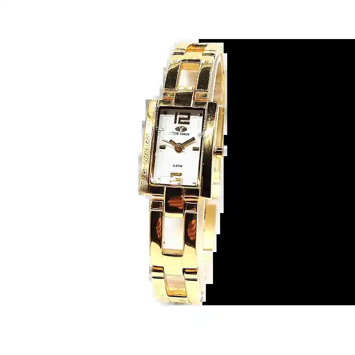 Reloj señora Time Force correa metálica dorada, caja rectangular esfera blanca TF2261L02M Caja 28x20mm