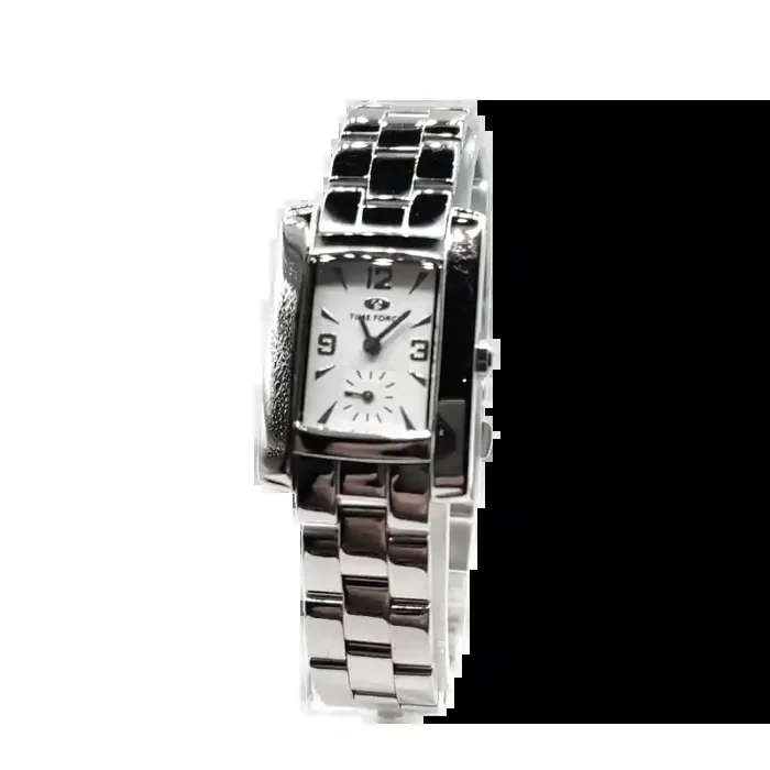 Reloj Time Force señora caja rectangular correa acero plateada esfera blanca, Tamaño caja 28x22mm aprox