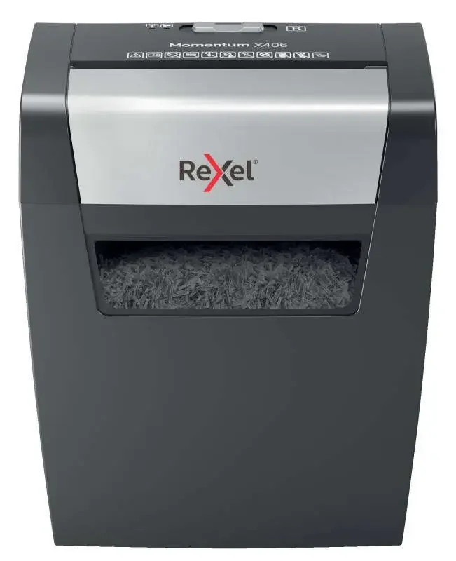 Rexel Destructora Papel Momentum x406 – P4, Corte Confeti 4x30mm – Funcionamiento Ininterrumpido 3 Minutos – Papelera 15L – Negro
