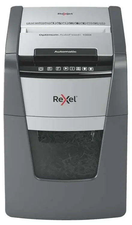 Rexel Optimum AutoFeed 100X Destructora Automatica de Corte en Particulas – 34L – Alimentacion Automatica 100 hojas – Ranura Manual 8 Hojas – Anti Atasco
