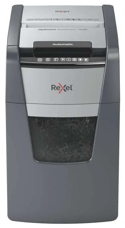 Rexel Optimum Autofeed 150M Destructora Automatica de Microcorte – Alimentacion Automatica de Hasta 150 Hojas A4 – Clasificacion de Seguridad P-5 – Negro