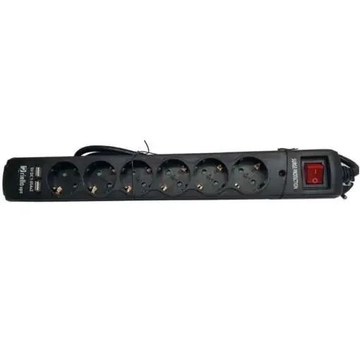 Riello Thunder 6002 USB Regleta de Proteccion – 6x Shuckos, 2x USB con Interruptor On/Off – Maxima Potencia 250v/16a – Maximo Voltaje 6000v – Cable de 1.50m