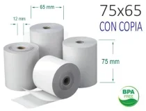 Rollos papel registradora 75x65x12 duplicados, con copia, autocopiantes 4756521B