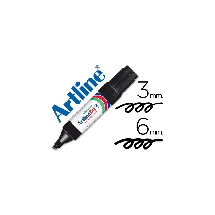 Rotulador artline marcador permanente ek-50 negro punta biselada 6 mm papel metal y cristal