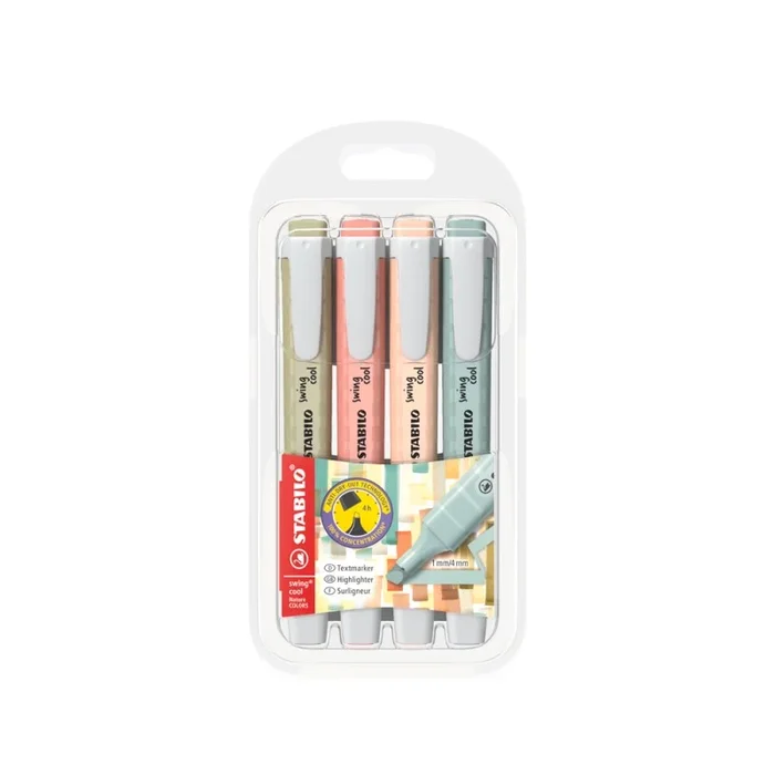 Rotulador stabilo fluorescente fino swing cool estuche de 4 unidades colores surtidos