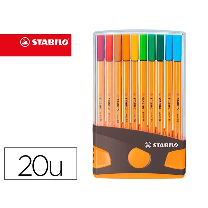 Rotulador stabilo punta de fibra point 88 color parade antracita/naranja estuche de 20 unidades colores surtidos