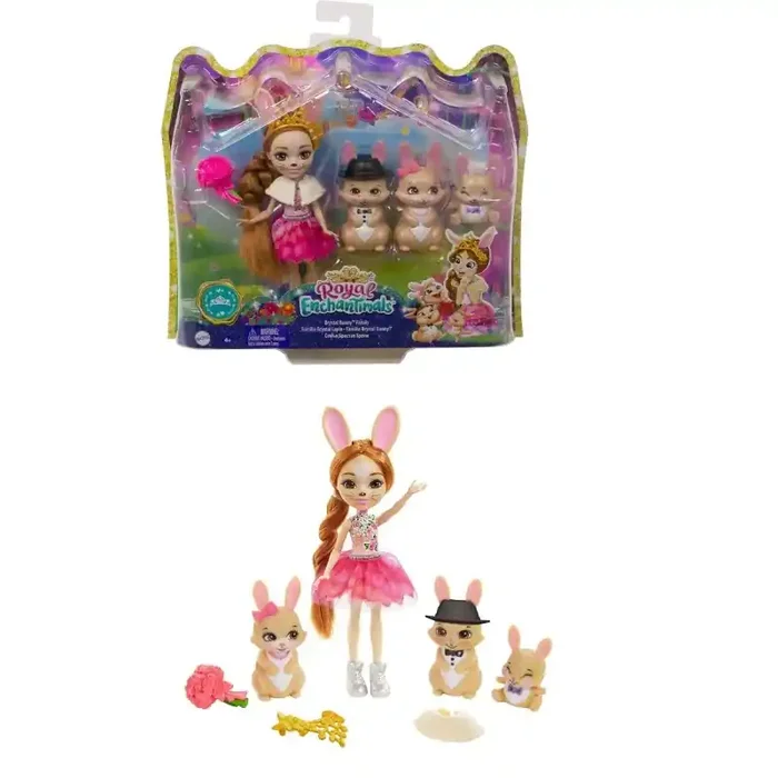 Royal Enchantimals Brytal Bunny Muñeca con familia de conejos mascota de juguete vestidos de boda Mattel GYJ08