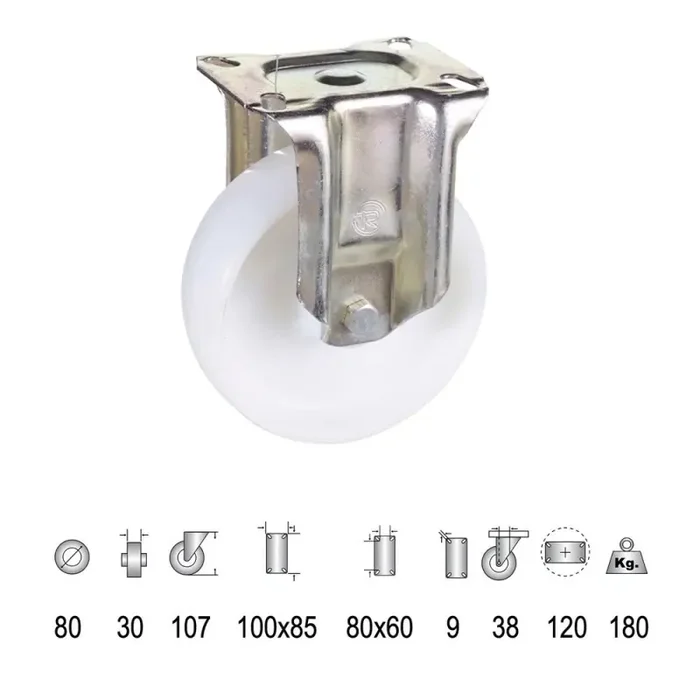 Rueda Industrial Nylon Placa Fija 80 mm.