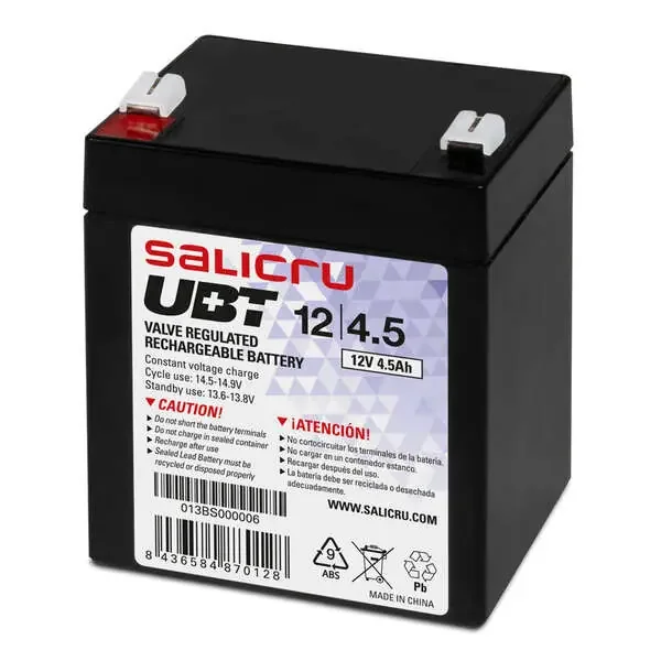 Salicru UBT 12/4,5 Bateria AGM Recargable de 4,5 Ah / 12 V – Color Negro