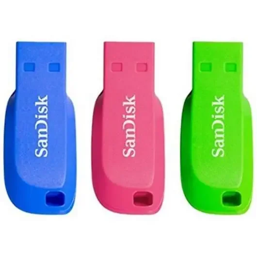 Sandisk Pack de 3 Cruzer Blade Memoria USB 2.0 32GB – Ultra Compacta – Color Azul, Rosa y Verde (Pendrive)
