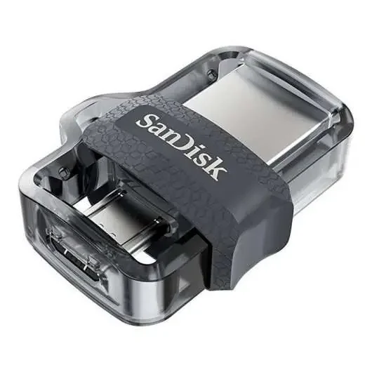 Sandisk Ultra Dual Drive m3.0 Memoria USB 3.0 y Micro USB 256GB – Hasta 150MB/s de Lectura – Color Transparente/Negro (Pendrive)