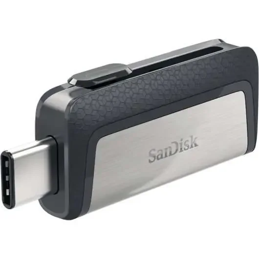 Sandisk Ultra Dual Memoria USB-C y USB-A 64GB – Hasta 150MB/s de Lectura – Diseño Metalico – Color Acero/Negro (Pendrive)