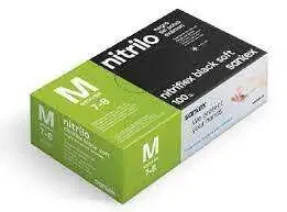 Santex Nitriflex Black Soft Pack de 100 Guantes de Nitrilo para Examen Talla M – Sin Polvo – Libre de Latex – Ambidiestros – No Esteriles – Color Negro