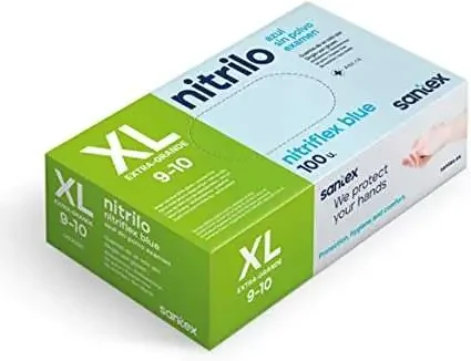 Santex Nitriflex Blue Pack de 100 Guantes de Nitrilo para Examen Talla XL – Sin Polvo – Libre de Latex – Ambidiestros – No Esteriles – Color Azul