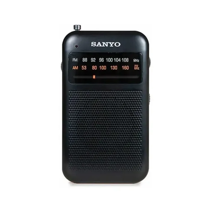 SANYO KS113N Radio Analógica de Bolsillo color negro AM/FM antena telescópica altavoz y entrada auriculares