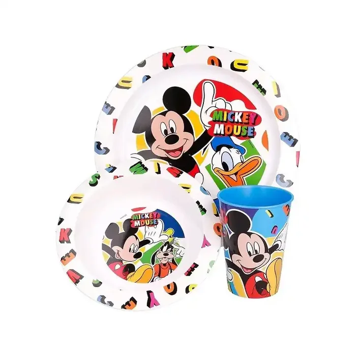 Set vajilla Mickey Mouse infantil reutilizable apta para microondas compuesta por vaso, plato y cuenco