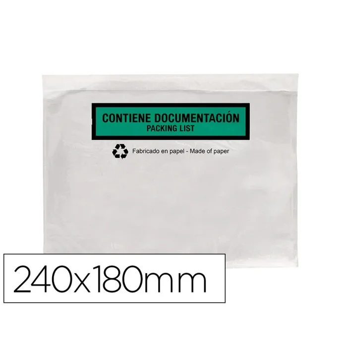 Sobre autoadhesivo q-connect portadocumentos multilingue 240×180 mm sin ventana 100% papel paquete de 100 unidades